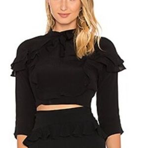 NWT For Love & Lemons Revolve 🔥 Poppy Ruffle Cropped Top Black Sz M